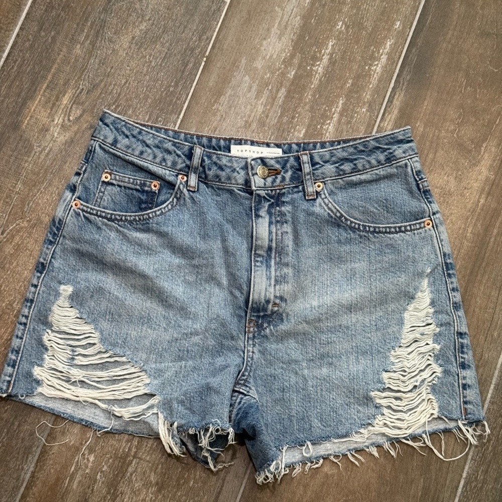 Topshop Blue Distressed Jean Shorts